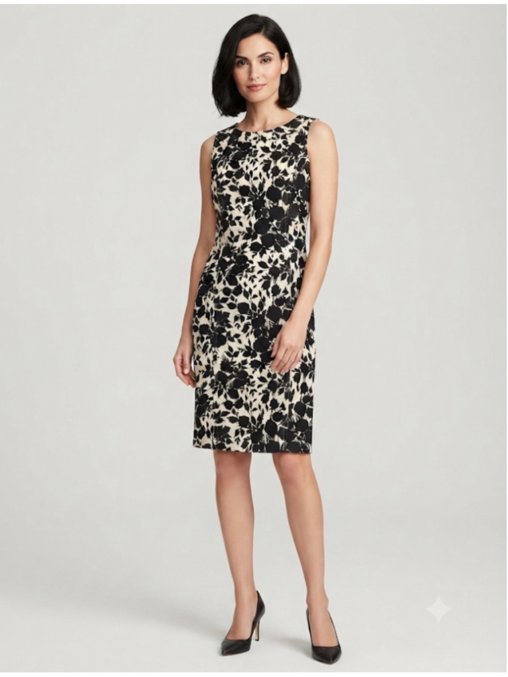 Talbots Black and Beige Floral Midi Dress Size 10